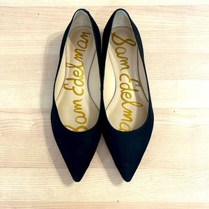 Black pointed suede flats by Sam Edelman